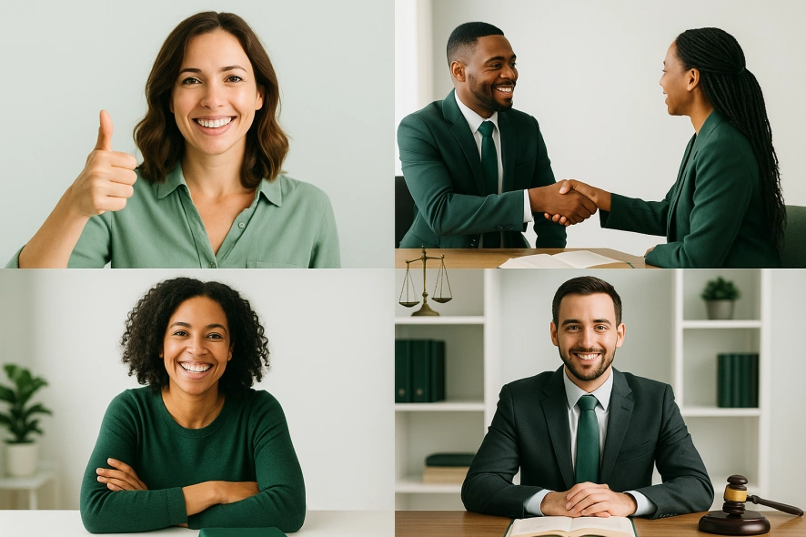 Client testimonials and legal success stories collage