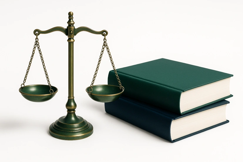 Scales of justice and law books
